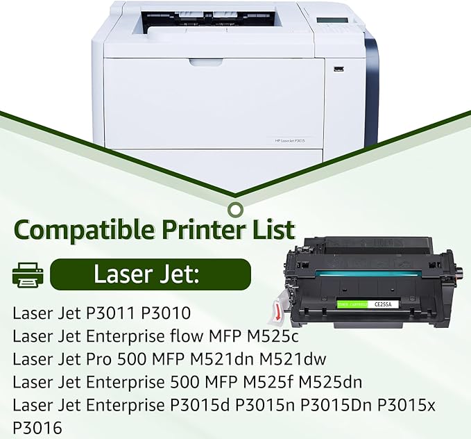 greencycle P3015 55A Compatible Toner Cartridge Replacement for HP 55A CE255A 55X CE255X for HP LaserJet P3015 P3015dn P3015x Pro 500 MFP M521dn M521dw M521 M525 Printer (Black, 2-Pack)
