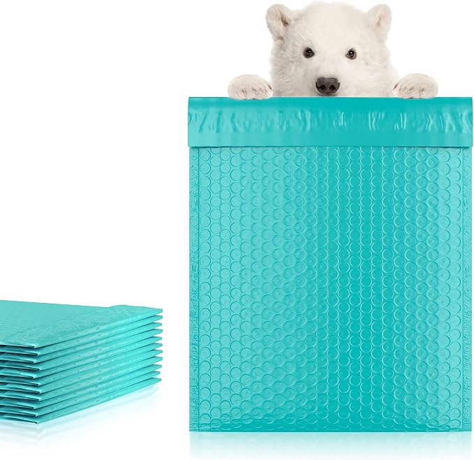 Poly Bubble Mailers, 8.5 x 11 Inch Teal Padded Mailers, Self Seal Shipping Envelopes, Lightweight Poly Mailer Bags, Waterproof Mailing Bags, Pack of 25