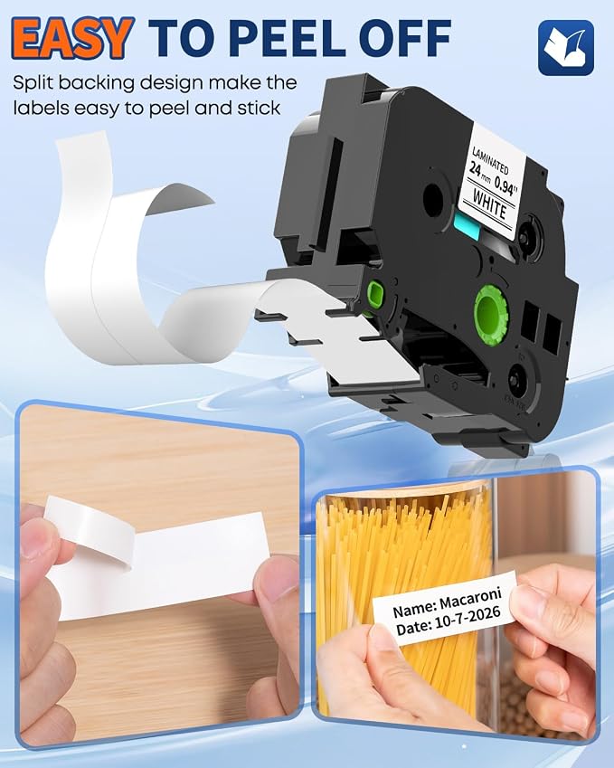 24mm TZe TZ Tape Replacement for Brother P Touch Label Maker Tape Colored | 1 Inch 0.94 Laminated Refills Compatible with PT-D600 D610BT P700 P710BT, White/Berry Pink/Orange/Blue/Yellow/Green, 6-Pack