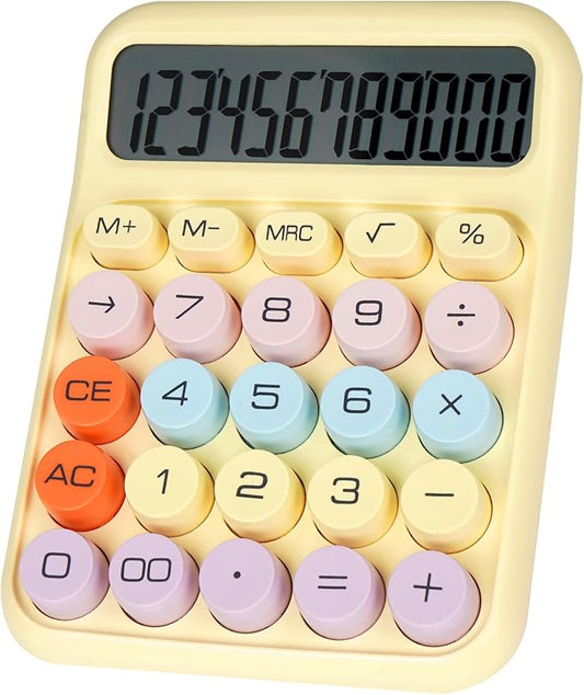Mechanical Switch Calculator with Big Buttons, Calculators Desktop, 12 Digits, Large LCD Display, Desk Calculator, Cute Pink Calculators for Teachers Students Basic Office (Yellow)