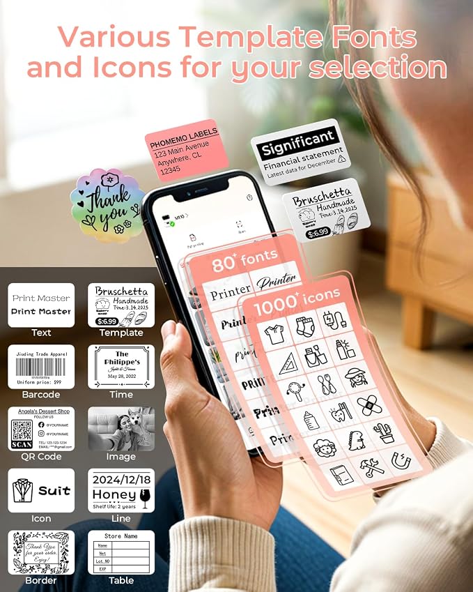 Phomemo M110 Label Maker with 3 Tapes, Bluetooth Portable Thermal Printer | 2 Inch Sticker Label Printer, Easy to Use for Small Business, Home, School, Organization, APP with 6000+ Templates, Pink