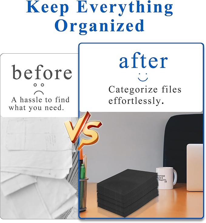 Zzrywuty File Folders with Pockets Letter Size,50-Pack Paper Folders with Card Slot,Black Two Pocket Folders for School Students,Businessmen,Home and Office Workers
