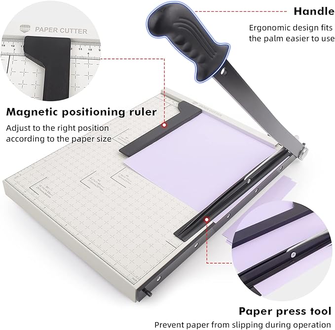 ZEQUAN 15 Inch B4 Guillotine Paper Cutter, Heavy Duty Stack Paper Trimmer with Metal Base, Guard Rail & Safety Lock, 10 Sheet Capacity for Office, Home, School