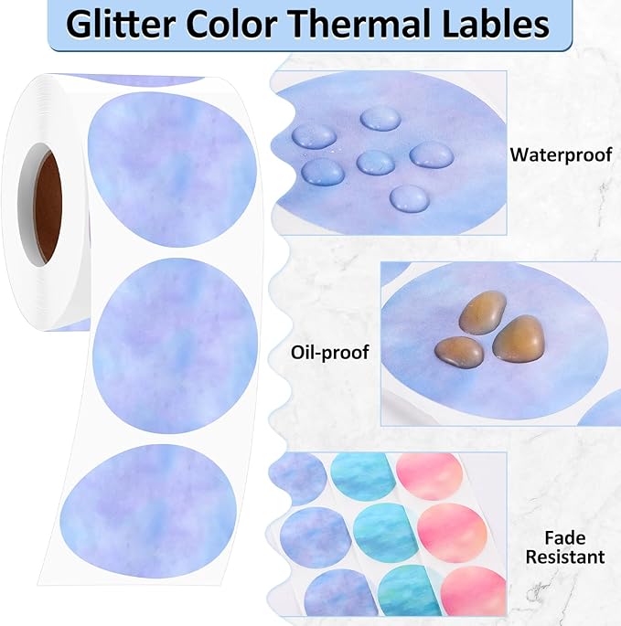 2500 Pcs 2 Inch Circle Thermal Sticker Labels Self Adhesive Round Direct Thermal Labels Multipurpose Printer Stickers for DIY Logo Design, Qr Code, Name Tag (Nebula Gradient Color)