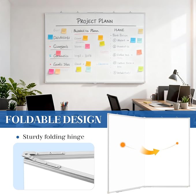48 x 36 White Board Dry Erase Double-Sided Magnetic Whiteboard | Folding & Portable Hanging Aluminum Frame Whiteboard for Wall with Marker Kits, Office, Home, School