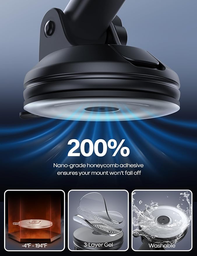 Lamicall Car Phone Holder Military-Grade Suction Cup Dashboard Windshield | 360° Rotation Phone Holders for Your Car, Quick Release Adjustable Phone Mount for Car for iPhone 17 16 15 Pro Max Dark Grey