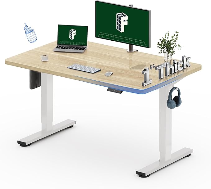 FLEXISPOT 48"x30" One-Piece Electric Standing Desk, 1" Thick Seamless Desktop for Home Office, Study & Multi-Monitor Setup, Black Walnut