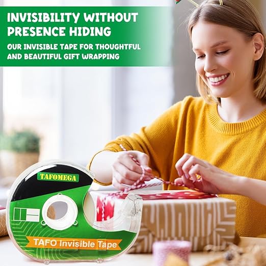 Invisible Clear Tape Bulk Rolls,12 Packs Gift Wrapping Tape for School Office Craft Job with Dispenser Frosted Writable-7/10 X 1000 Inches