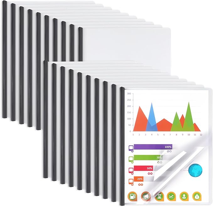 Report Covers with Sliding Bar, Clear Report Covers for Letter-Size Paper | A4 Resume Covers Presentation Folders File Document Binder for School Business, 70 Sheet Capacity