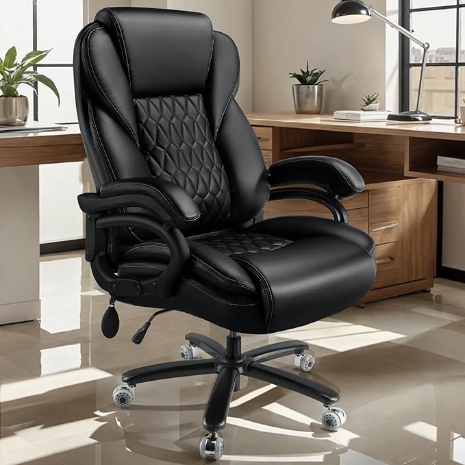 600lbs Big and Tall Office Chair with Pocket Spring Cushion, Heavy Duty Office Chair for Low Back Pain Relief, Large Executive Office Chair with Dual Rubber Wheel