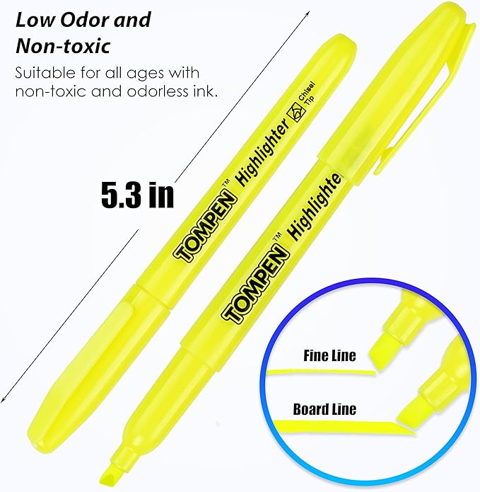 Highlighters Yellow 48 Pack,Bible Highlighters No Bleed–Bulk Chisel Tip High Lighter Markers Set for School, Office,Study,Journaling–Smear-Free,Quick Dry–Fluorescent Pens for Teachers