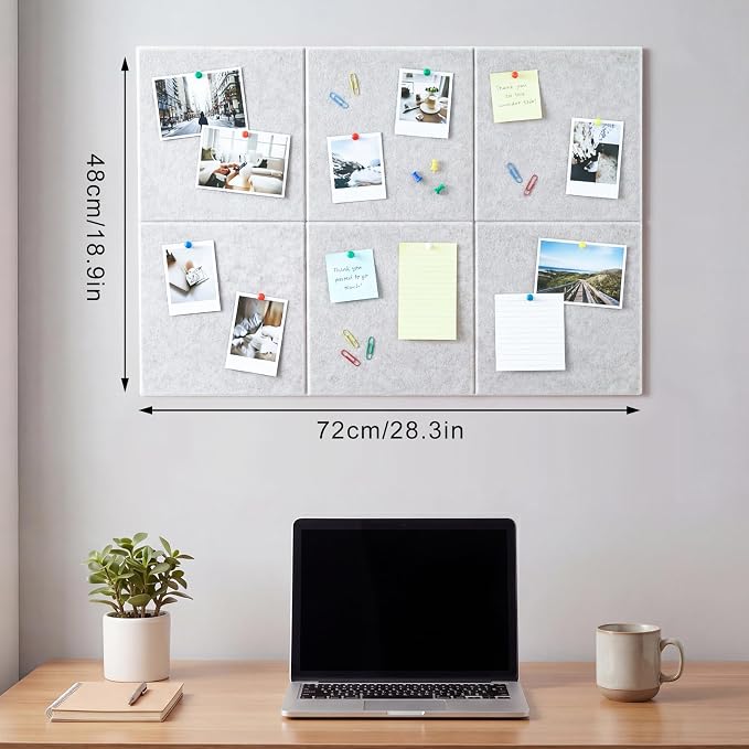 Cork Board Alternative 28" x 19", 6 Pack Felt Bulletin Boards, Pin Board | Includes Pushpins & 35 Safe Removable Adhesive Tabs, High-Density, Notice Boards for Walls Office Home Decor - Light Gray