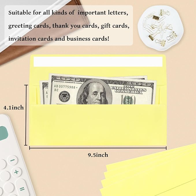 200 Pack #10 Business Envelopes, Light Yellow Standard Envelopes Self Seal, Letter Size Mailing Envelopes for Checks Letters Invoices Christmas Birthday Graduation Wedding, 4 1/8 x 9 1/2 Inch