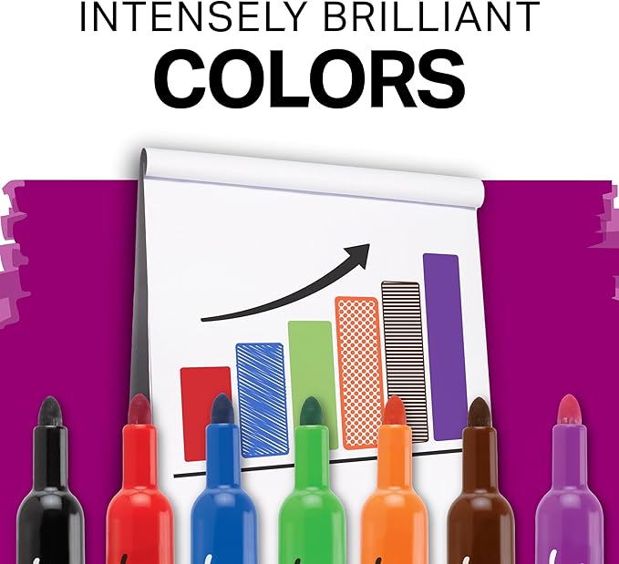 Sharpie Flip Chart Markers, Bullet Tip, Assorted Colors, 24 Count - Low-Odor, Squeak-Free, Home, Office, Back to School, Teacher Supplies, Pack of 3