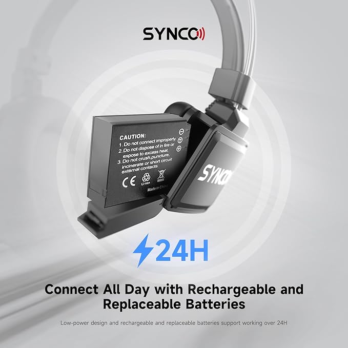 SYNCO XTalk X2 2.4GHz Wireless Headset with Microphone Intercom System Random Master Device Design for Movie Shoot Live Show Stage Performance (2PCS)