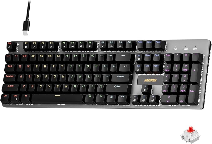 Newmen GM325Pro Mechanical Keyboard,Gaming Keyboard 104 Keys Red Switches | Rainbow LED Backlit,Metal Panel,ABS Black Keycaps,Wired Gaming Mechanical Keyboard for Windows ,Linear Red Switches,QWERTY