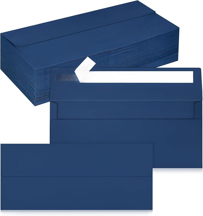 100 Pack #10 Navy Blue Envelopes Letter Size Self Seal Business Envelopes | Security Mailing Envelopes, 4 1/8 x 9 1/2 Inches