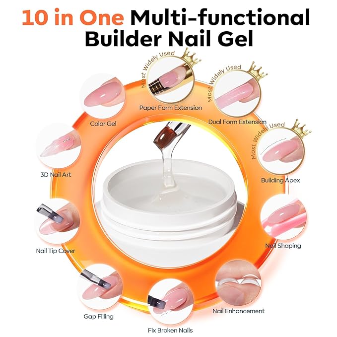 modelones Builder Nail Gel, 10-in-One Builder Clear Hard Gel 2oz, High Thickness for Extension Apex Building Sculpting Overlays Home Salon LED Cured