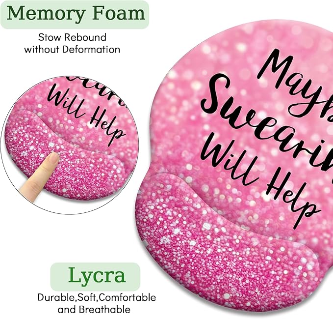 Cute Pink Ergonomic Mouse Pad with Wrist Rest, Gaming Mousepad Wrist Support with Non-Slip Pain Relief PU Base, Funny Computer Mouse Pads for Desk Work, Cute Office Desk Accessories Decor