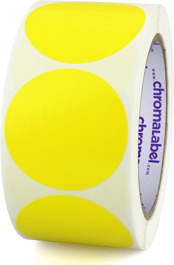 2 inch Color-Code Dot Labels | 500/Roll (Yellow) | Yellow Circle Stickers with Writable Semi-Gloss Paper for Inventory, Classrooms, Offices, and Warehouses. Made in USA
