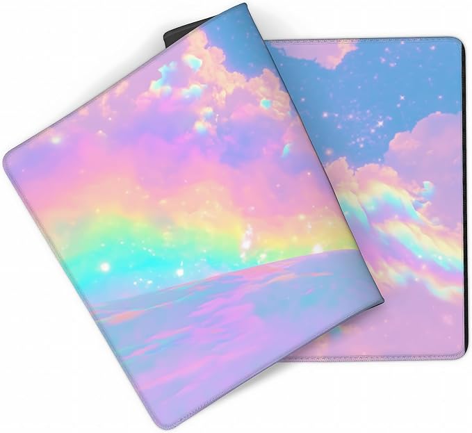 Cute Anime White Cat Gaming Mouse Pad, Sky Blue Dreamy Desk Mat with Anti-Slip Base & Stitched Edges, Office & Home Desk Decor for Women, 35.4" x 15.7" in Computer Desktop Mat