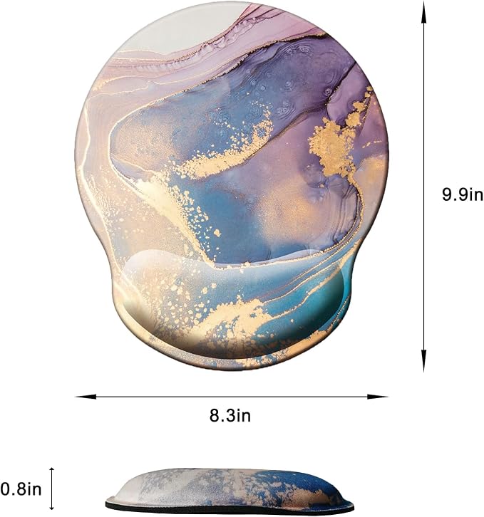 Mouse Pad with Wrist Support, Ergonomic Mouse Pad with Memory Foam Wrist Rest Cushion, Non-Slip Rubber Base Gaming Mice Pad for Home Office Computer Laptop, Colorful Marble