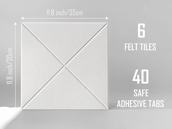 Cork Board 24 x36 Alternative - 6 Pack Felt Wall Tiles with Safe Removable Adhesive Tabs, Cork Boards for Walls Cork Board for Home Office Pin Board Tack Board - Pure White