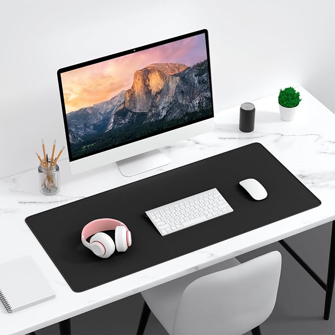 Dapesuom Large Gaming Mouse Pad, Extended Mouse Mat with Stitched Edges, Full Size Keyboard Pad with Non-Slip Base, Big XXL Computer Desk Mats for Gamer, Laptop, Office, 35.5 x 15.7in, Jet Black