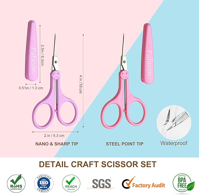PAFASON Ultra Sharp Detail Scissor Set 2 PC Straight for Scrapbooking Quilting Sewing Knitting Embroidery Cross Stitch Crochet Thread Yarn Paper Fabric Detail Cutting Stainless Steel, Safety Case
