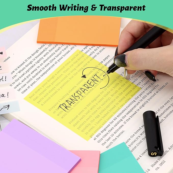 800 Sheets Transparent Sticky Notes 3" X 3" for School Office Supplies | Clear Translucent Self-Adhesive Sticky Notes for Back to School & Office Supplies, See Through Reveals Underlying Bible Text