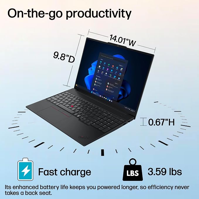 Lenovo ThinkPad E16 Laptop, Intel Ultra 7 255H, 32GB DDR5 RAM, 1TB SSD | 16" Laptop Computer for Business, Long Battery Life with Fingerprint Reader & Backlit Keyboard, Windows 11 Pro, Black