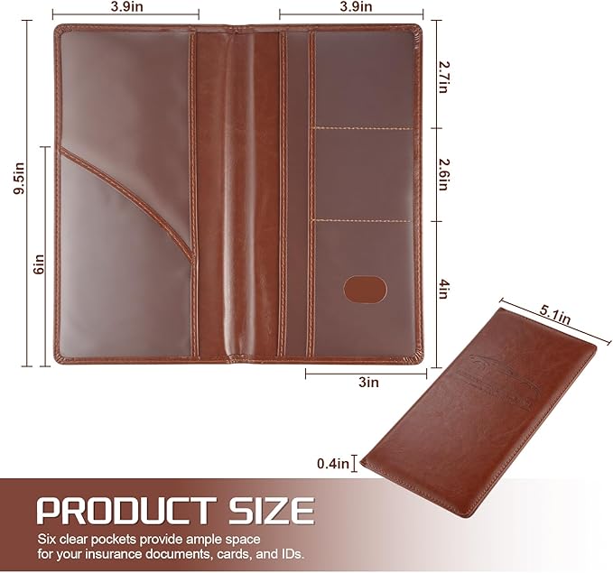 JUSTTOP 2Pack Car Registration and Insurance Holder,Car Document Holder for Cards License with Magnetic Shut,Vehicle Glove Box Car Organizer for Documents, Cards, License(Brown)