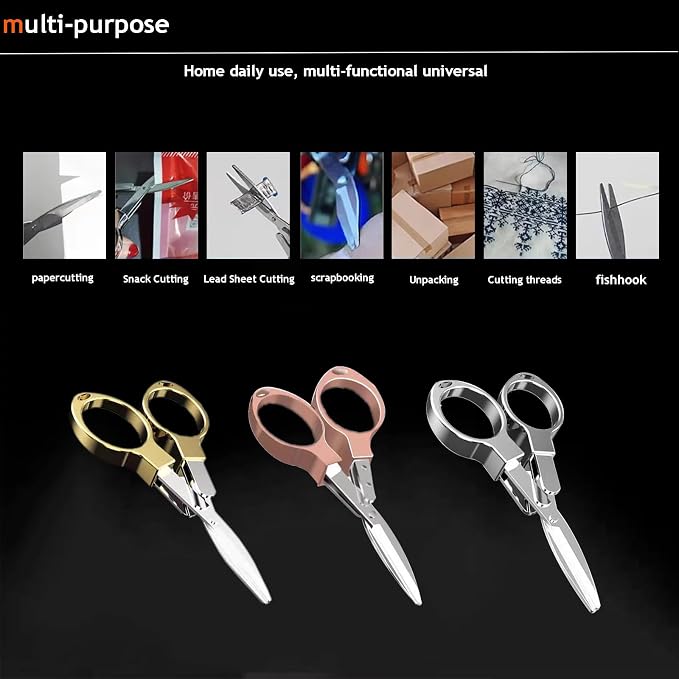YVAOG Mini Folding Scissors, Safe Portable Safe Portable Travel Mini Scissors, Stainless Steel Retractable Small Scissors for Home Office, 2 Piece Set (rose gold)