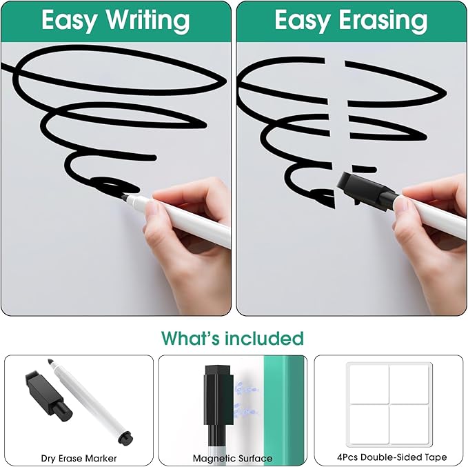 MaxGear Small Dry Erase Board for Wall, 14"x 11" Hanging Double-Sided Whiteboard with 3 Dry Erase Markers, 3 Magnets, Portable Mini White Board for Planning, Drawing, Memo, to Do List, Green Frame