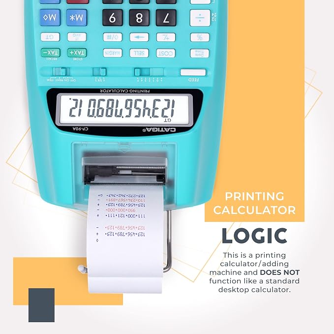 CATIGA Printing Calculator with Tape Print Out - 10 Key Adding Machine with Paper Roll, Desktop Electric Calculator for Accounting, Business, Finance, Home Office Use CP90A