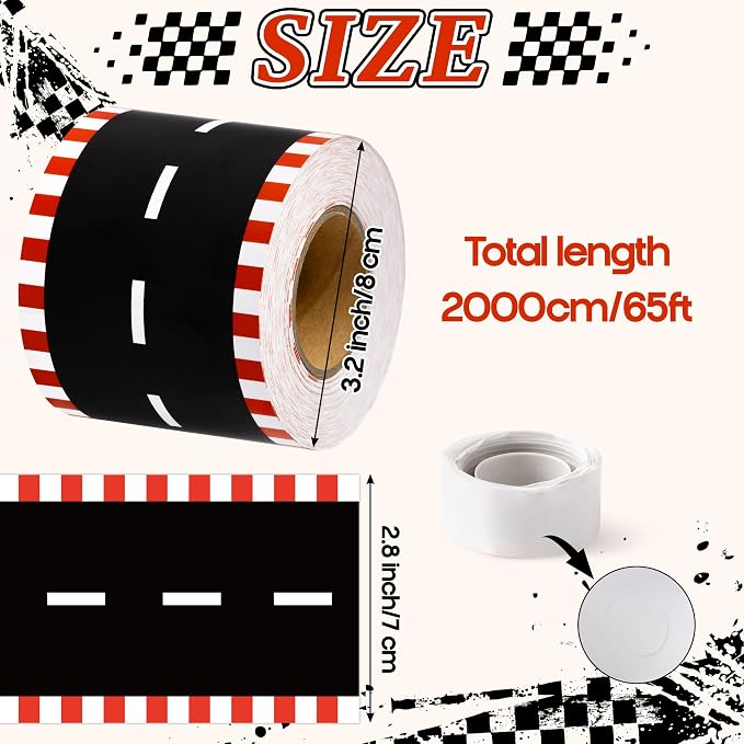 BeYumi Race Track Border Trim - 65ft Back to School Racing Track Straight Rolled Border Trim Road Racing Car Theme Bulletin Board Set School Classroom Office Chalkboard Race Party Holiday Decoration