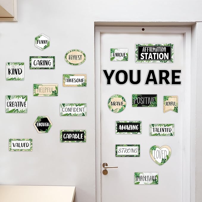 Greenery Affirmation Station Bulletin Board Set Classroom Decorations Simply Boho Eucalyptus Motivational Posters You Are Positive Affirmations Cutouts Farmhouse Inspirational for Classroom Wall Decor