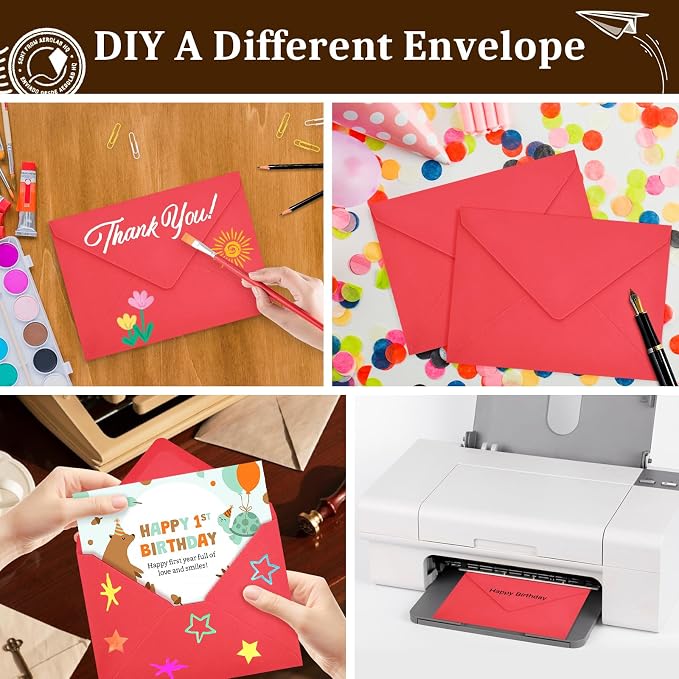 50 Pack Red A7 Envelopes, Christmas New Years Greeting Card Envelopes Self Seal, 5.24 x 7.24 in Envelopes for Birthday Graduation Baby Shower Wedding