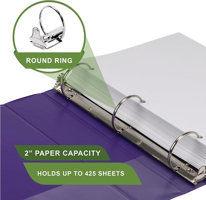 Samsill Plant-Based 2 Inch Durable Round Ring, View Binder, Eco-Friendly, USDA Certified Biobased, 2 Count, Pack of 1, Purple