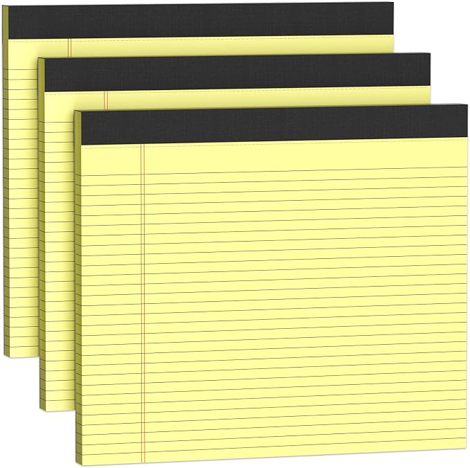 AILZFEI 3 Pack Yellow Legal Pads 11 x 9.5 College Ruled Yellow Paper Note Pad Narrow Ruled 30 Sheets Notepads Perforated Writing Pad Clear Print Horizontal Pads of Paper