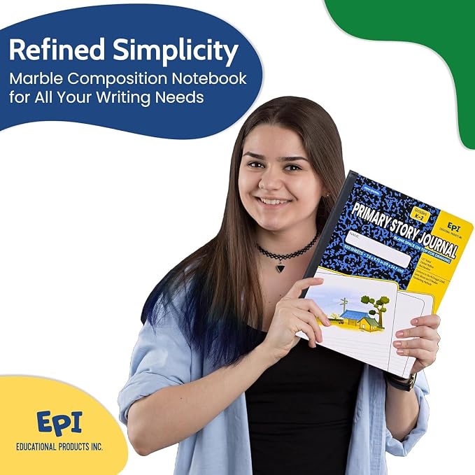 960 Pack (Pallet) EPI Primary Ruled Composition Notebook Bulk, 200 pages (100 Sheets), 9-3/4 x 7-1/2, Blank Top Header For Drawing, Story Paper, Heavy Duty, School Supplies, Grades K-2, Sewn Binding