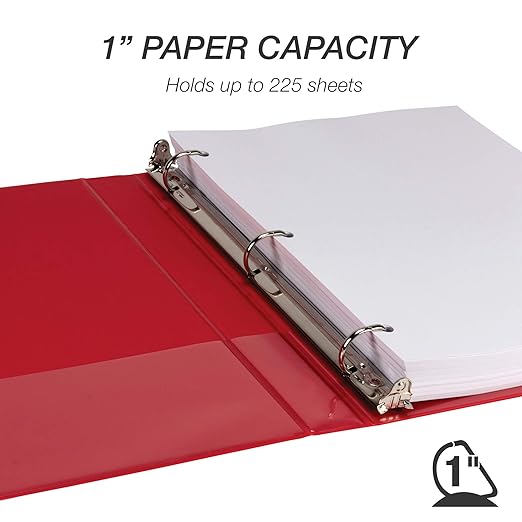 Samsill Durable 1 inch 3 Ring Binder, D Ring Binder, 100% Recycled Chipboard, Red, 4 Pack