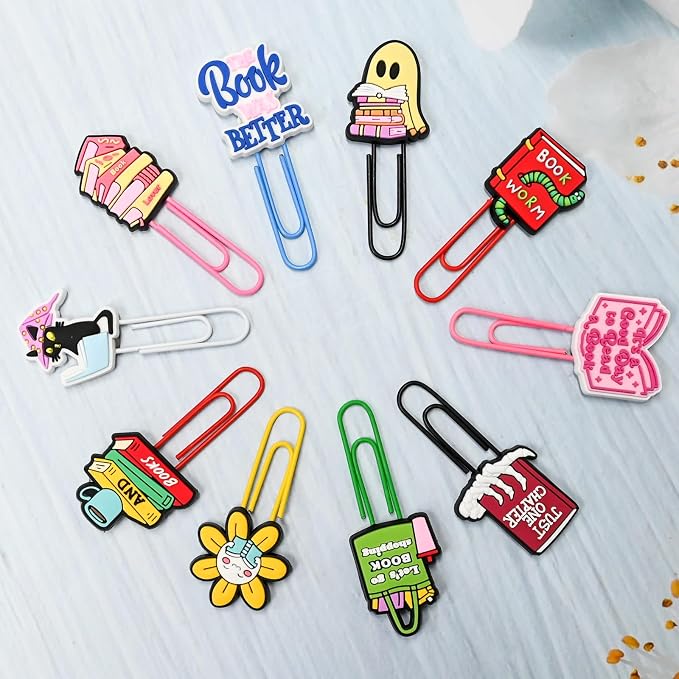 30 PCS Bookish Paper Clips Metal Paperclip Large Size Paper Clip Cute Bookmark Colorful Office Supplies Bookmark Clamp Desk Accessories Stationery Gifts