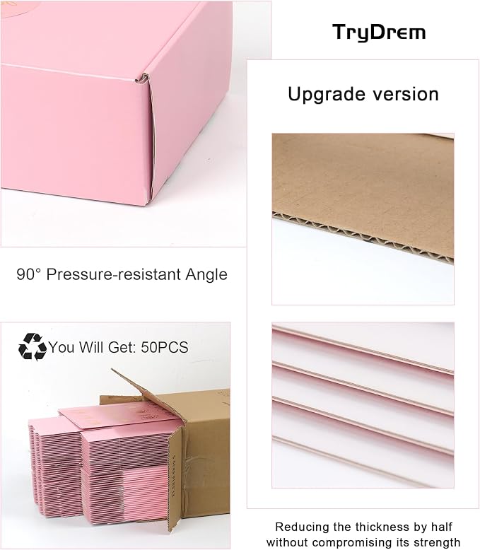 Small Shipping Boxes 6x4x2 Inch 50 Pack, Light Pink Mailer Packaging Boxes, Corrugated Cardboard Boxes for Small Business Gift Literature Shipping