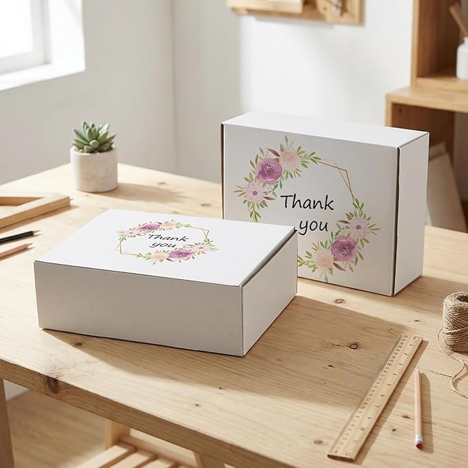 HORLIMER 12x9x4 Shipping Boxes Set of 25, White Corrugated Cardboard Mailer Box for Packing Small Business