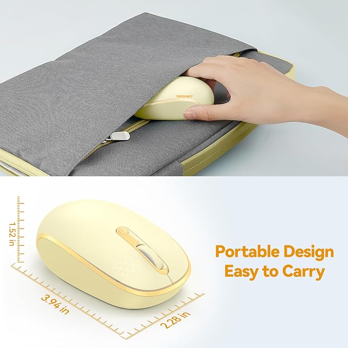 TECKNET Compact Ambidextrous Wireless Mouse for Laptop Yellow | 2.4G Quiet Computer Mouse with USB Receiver, 3 Adjustable DPI Portable Cordless Mice for Chromebook, Laptop, PC, Mac
