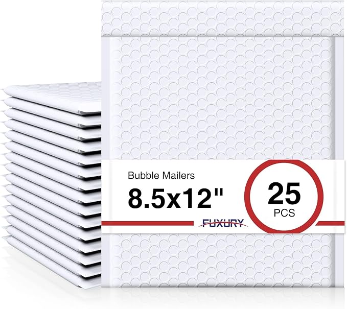 Fuxury Bubble Mailers 8.5x12" 25 Pack Self-Seal Adhesive Padded Envelopes | Usable Size 8.5x11 Bubble Envelopes Water Resistant Padded Mailers for Mailing,Packaging,Small Business,Shipping,White #2