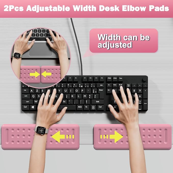 Leolee L-Shaped Desk Elbow Pads for Desk, Light Pink Memory Foam Arm Rest | for Desk with Non-Slip Base, Ergonomic Desk Edge Cushion, Wrist Rest for Computer Keyboard, Typing, Office, Home (2 Piece)