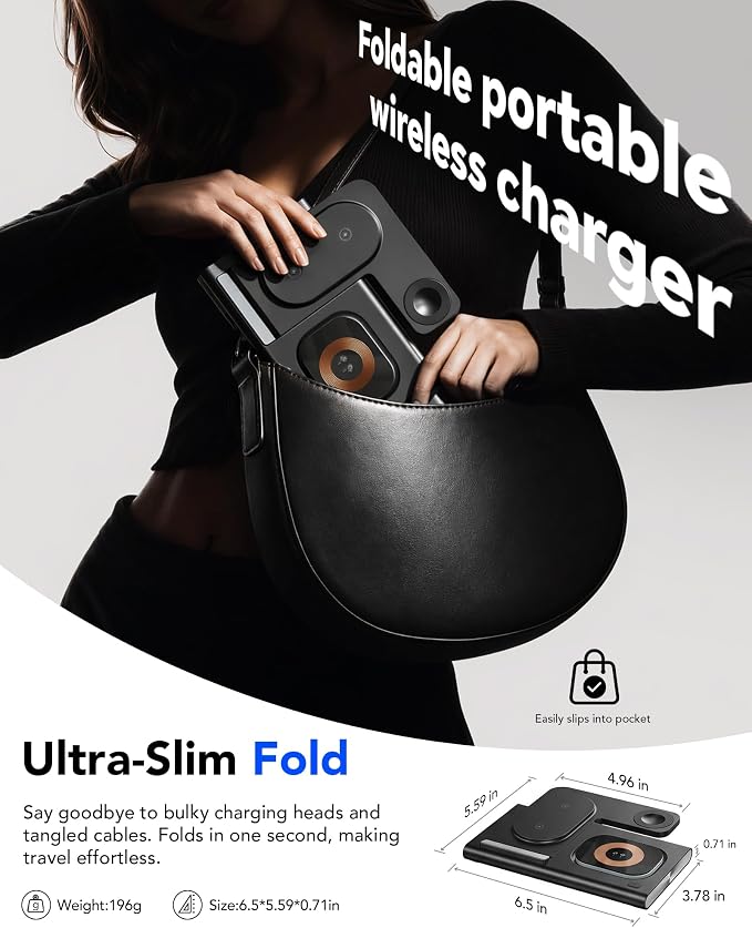 3 in 1 Foldable Wireless Fast Charging Station for Apple Multiple Devices | iPhone Charging Station for iPhone 17, Travel iWatch Charger Stand, Light Nightstand Charging Dock for Apple Watch/Airpods