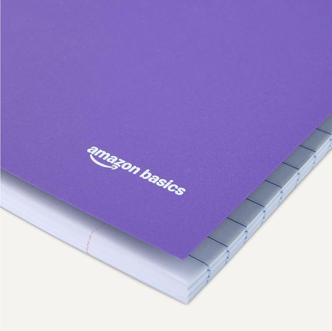 Amazon Basics Wide-Ruled Spiral Notebooks with Poly Cover, 8" x 10.5", 100 Sheets, Radiant Orchid, 3-Pack
